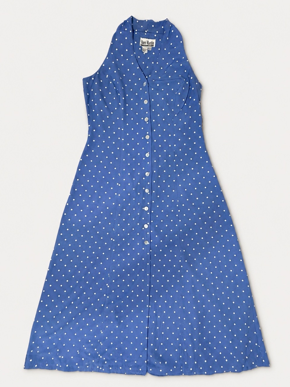Vintage Sheri Martin Blue and White Polka Dot Dress